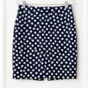 J.Crew The Pencil Skirt Navy Blue White Polka Dot Cotton Lined Size 0